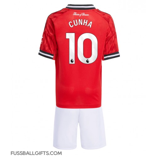 Manchester United Matheus Cunha #10 Fußballbekleidung Heimtrikot Kinder 2025-26 Kurzarm (+ kurze hosen)